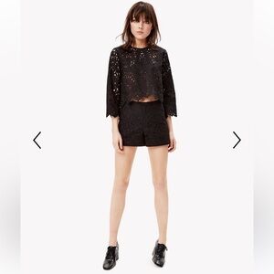 Theory Black Linen Cotton Eyelet Embroidered Top Blouse M